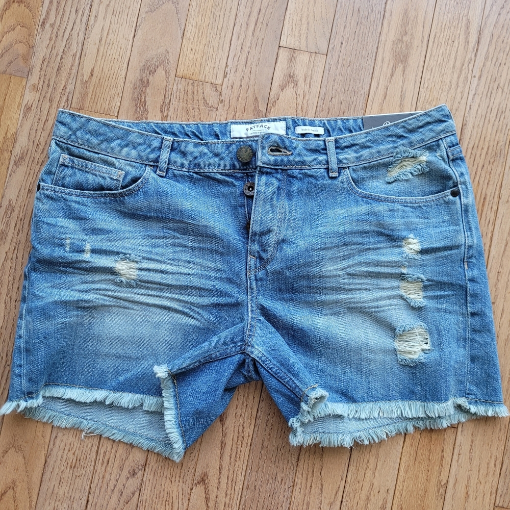 NWT FATFACE Pale Raw Edge Denim Jean Short Button Fly 14